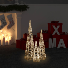 vidaXL meleg fehér fényű LED-es akril díszfénykúpszett 30/45/60 cm karácsonyi dekoráció