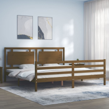 vidaXL mézbarna tömör fa ágykeret fejtámlával 200 x 200 cm ágy és ágykellék