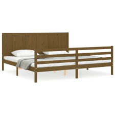 vidaXL mézbarna tömör fa ágykeret fejtámlával 200 x 200 cm (3194529) ágy és ágykellék