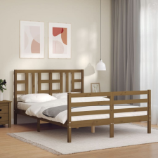 vidaXL mézbarna tömör fa ágykeret fejtámlával 5FT King Size ágy és ágykellék