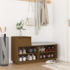 vidaXL mézbarna tömör fenyőfa cipőszekrény 110 x 34 x 61 cm bútor