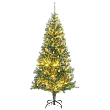 vidaXL műkarácsonyfa 130 LED-del, gömbszettel és hópehellyel 210 cm műfenyő