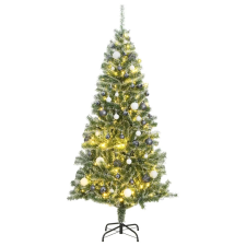 vidaXL műkarácsonyfa 300 LED-del, gömbszettel és hópehellyel 180 cm műfenyő