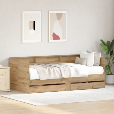 vidaXL Napágy fiókokkal Ipari tölgy Mérnöki fa 90 x 190 cm Tartós ágy és ágykellék