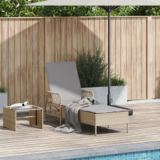 vidaXL Napozóágy Bézs és világosszürke PE rattan 157 x 55 x 92 cm kerti bútor