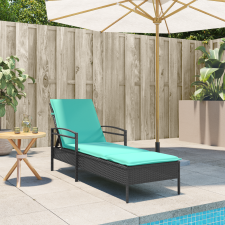 vidaXL Napozóágy Párnával Fekete 63x200x81 cm Poli Rattan kerti bútor