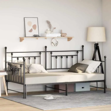  vidaXL Nappali ágykeret Fekete 90 x 200 cm Acél ágy és ágykellék