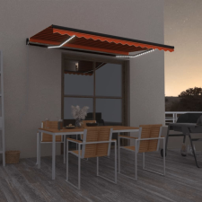 vidaXL narancs és barna kézzel kihúzható LED-es napellenző 450 x 350 cm kerti bútor