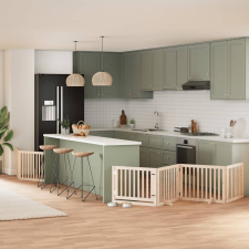 vidaXL nyárfa 8 paneles összecsukható kutyakapu ajtóval 640 cm szállítóbox, fekhely kutyáknak