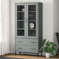 vidaXL OSLO szürke tömör fa könyvszekrény fém lábakkal 85x35x172,5 cm bútor
