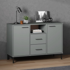 vidaXL OSLO szürke tömör fa tálalószekrény fém lábakkal 113x40x77 cm bútor