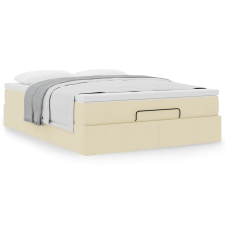 vidaXL Oszmán ágykeret matracokkal krém 140x200cm szövet ágy és ágykellék