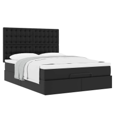 vidaXL Ottomán ágykeret matraccal fekete 140x190cm műbőrrel ágy és ágykellék