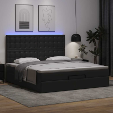 vidaXL Ottomán ágykeret matraccal Fekete 160x200cm műbőrrel ágy és ágykellék