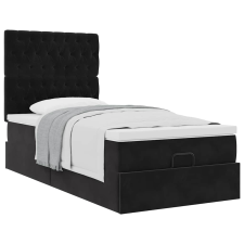 vidaXL Ottomán ágykeret matracokkal fekete 90x190cm bársony (3313513) ágy és ágykellék