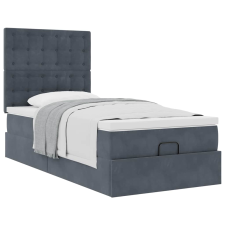 vidaXL Ottomán ágykeret matracokkal sötét szürke 100x200cm bársony (3313596) ágy és ágykellék