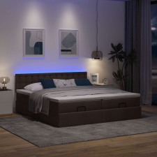 vidaXL Ottomán ágykeret matracokkal Sötétbarna 200x200cm szövet ágy és ágykellék