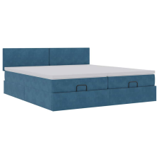 vidaXL Ottomán ágykeret matracokkal Sötétkék 200x200cm bársony (3312066) ágy és ágykellék