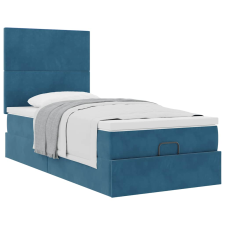 vidaXL Ottomán ágykeret matracokkal sötétkék 90x200cm bársony (3313377) ágy és ágykellék