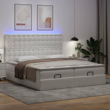 vidaXL Ottomán ágykeret matracokkal tiszta fehér 200x200cm műbőrrel ágy és ágykellék