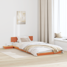 vidaXL Padlós ágykeret éjjeli szekrényekkel Gyanta Barna 100x200cm Tömör Fa ágy és ágykellék