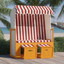 vidaXL piros és fehér polyrattan és tömör fa strandszék tetővel kerti bútor