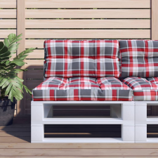 vidaXL piros kockás szövet raklappárna 80 x 40 x 12 cm kerti bútor