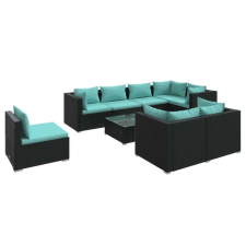 vidaXL Polyrattan Kerti Ülőgarnitúra - 9 részes - Fekete - Türkiz kerti bútor