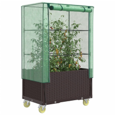 vidaXL rattan megjelenésű magaságyás borítással/kerékkel 80x50x182 cm kerti tárolás