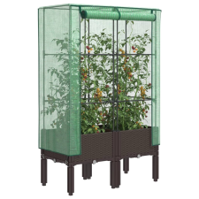 vidaXL Rattan megjelenésű magaságyás melegháztakaróval 80x40x140 cm kerti tárolás