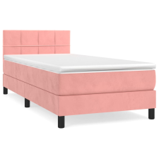 vidaXL rózsaszín bársony rugós ágy matraccal 90 x 190 cm (3141280) ágy és ágykellék