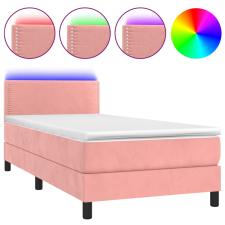 vidaXL rózsaszín bársony rugós és LED-es ágy matraccal 100x200 cm (3134332) ágy és ágykellék
