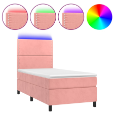 vidaXL rózsaszín bársony rugós és LED-es ágy matraccal 100x200 cm (3136052) ágy és ágykellék