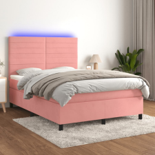 vidaXL rózsaszín bársony rugós és LED-es ágy matraccal 140x190 cm ágy és ágykellék
