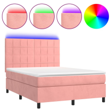 vidaXL rózsaszín bársony rugós és LED-es ágy matraccal 140x190 cm (3136124) ágy és ágykellék