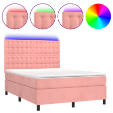 vidaXL rózsaszín bársony rugós és LED-es ágy matraccal 140x190 cm (3136364) ágy és ágykellék