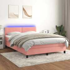 vidaXL rózsaszín bársony rugós és LED-es ágy matraccal 140x200 cm ágy és ágykellék