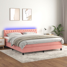 vidaXL rózsaszín bársony rugós és LED-es ágy matraccal 160x200 cm ágy és ágykellék