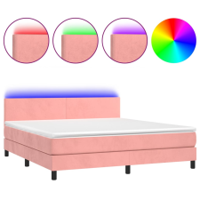 vidaXL rózsaszín bársony rugós és LED-es ágy matraccal 160x200 cm (3134296) ágy és ágykellék