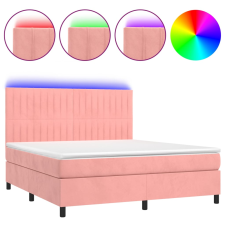 vidaXL rózsaszín bársony rugós és LED-es ágy matraccal 160x200 cm (3136256) ágy és ágykellék