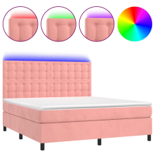 vidaXL rózsaszín bársony rugós és LED-es ágy matraccal 160x200 cm (3136376) ágy és ágykellék