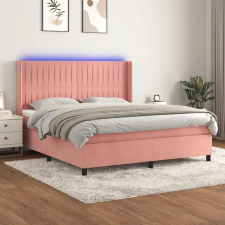 vidaXL rózsaszín bársony rugós és LED-es ágy matraccal 180x200 cm ágy és ágykellék