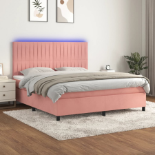 vidaXL rózsaszín bársony rugós és LED-es ágy matraccal 180x200 cm ágy és ágykellék