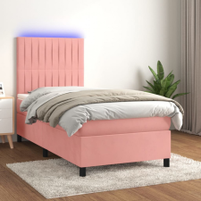 vidaXL rózsaszín bársony rugós és LED-es ágy matraccal 90x190 cm ágy és ágykellék