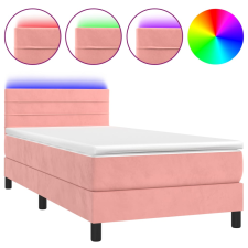 vidaXL rózsaszín bársony rugós és LED-es ágy matraccal 90x190 cm (3134440) ágy és ágykellék