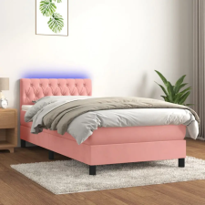 vidaXL rózsaszín bársony rugós és LED-es ágy matraccal 90x200 cm ágy és ágykellék