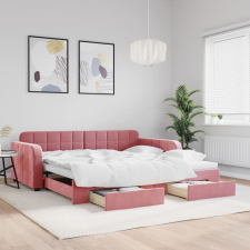 vidaXL rózsaszín kihúzható bársony heverő fiókkal 100 x 200 cm ágy és ágykellék