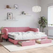 vidaXL rózsaszín kihúzható bársony heverő fiókkal 100 x 200 cm ágy és ágykellék