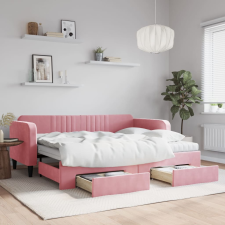 vidaXL rózsaszín kihúzható bársony heverő fiókkal 90 x 200 cm ágy és ágykellék