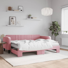 vidaXL rózsaszín kihúzható bársony heverő matraccal 80 x 200 cm ágy és ágykellék